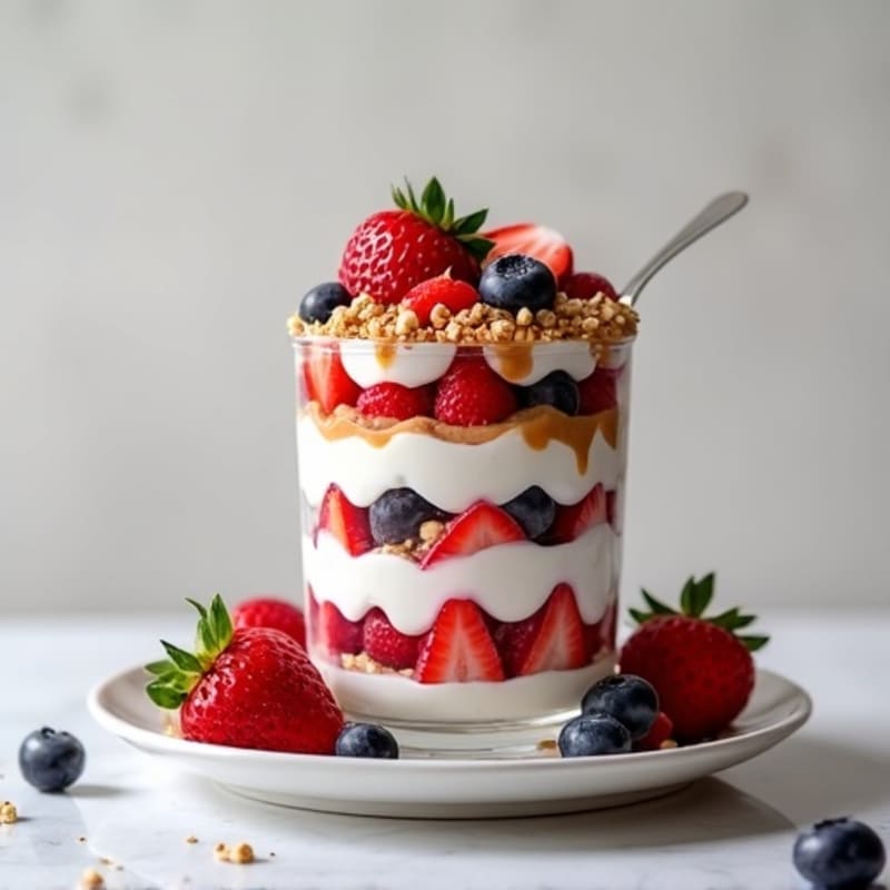 Greek Yogurt Protein Parfait with Mixed Berries and Almond Butter