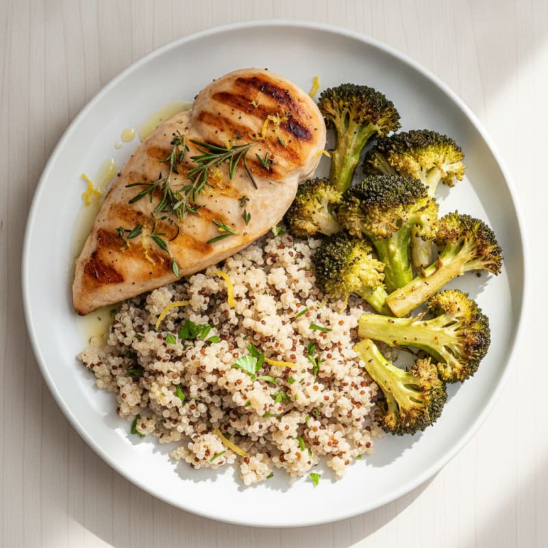 Grilled Chicken Breast with Quinoa and Roasted Broccoli