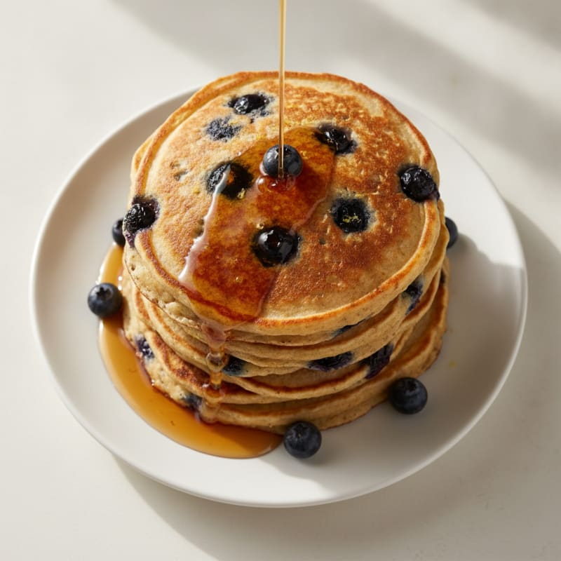 Blueberry Ricotta Pancakes with Maple Syrup