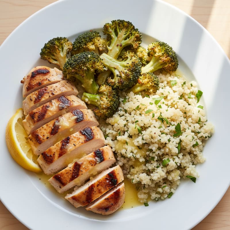 Grilled Chicken Breast with Roasted Broccoli and Quinoa