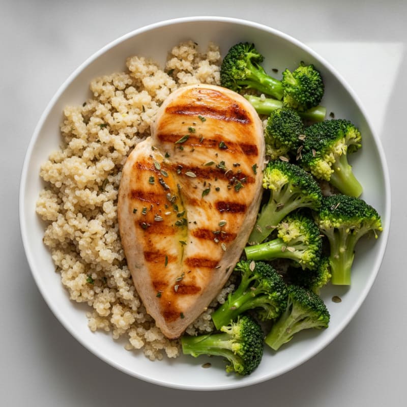 Grilled Chicken Breast with Quinoa and Steamed Broccoli