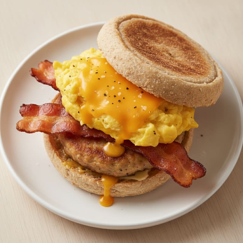 Hearty Egg, Bacon, and Sausage Muffin