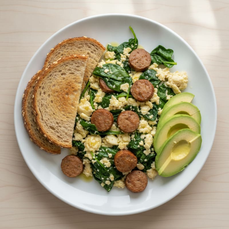 Egg White and Spinach Scramble with Turkey Sausage