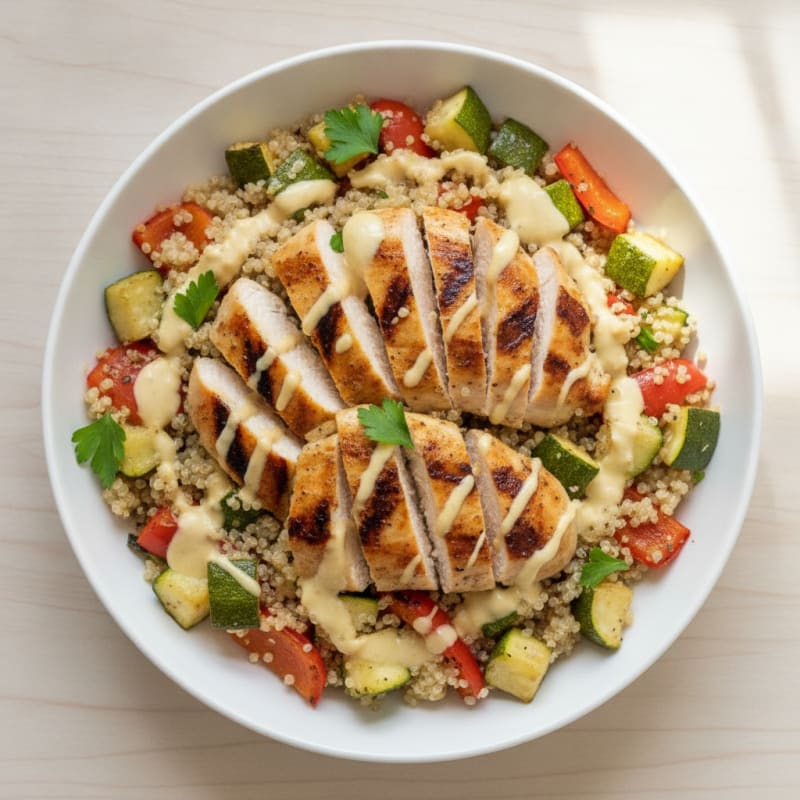 Grilled Chicken and Quinoa Power Bowl with Roasted Vegetables