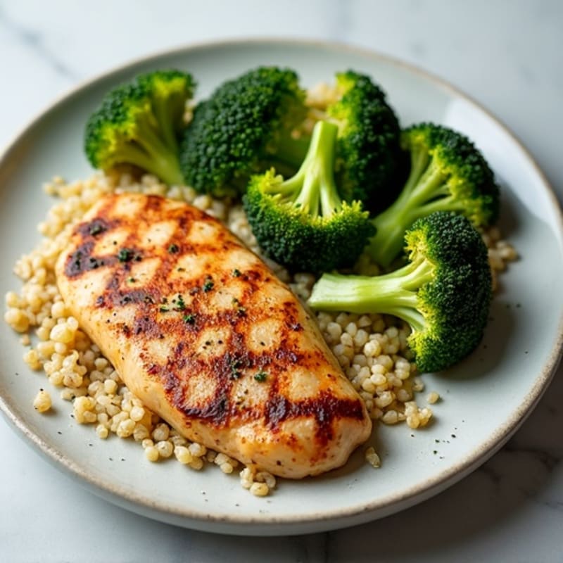 Grilled Chicken Breast with Quinoa and Roasted Broccoli