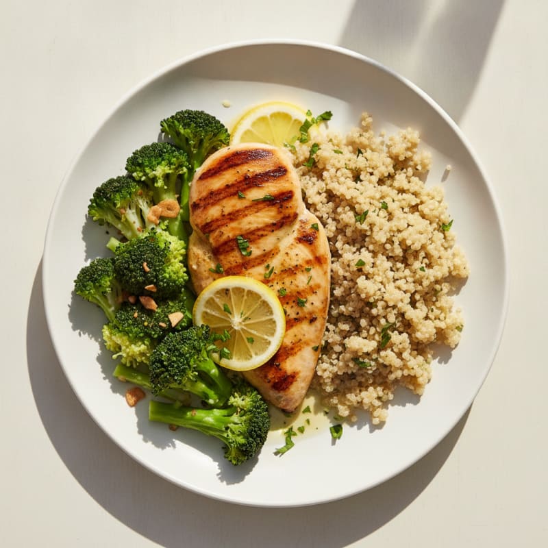 Grilled Chicken Breast with Quinoa and Steamed Broccoli