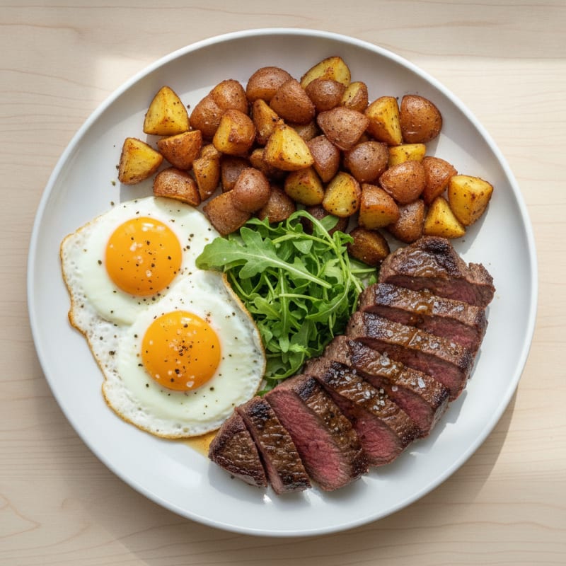 Pan-Seared Steak and Eggs with Roasted Potatoes