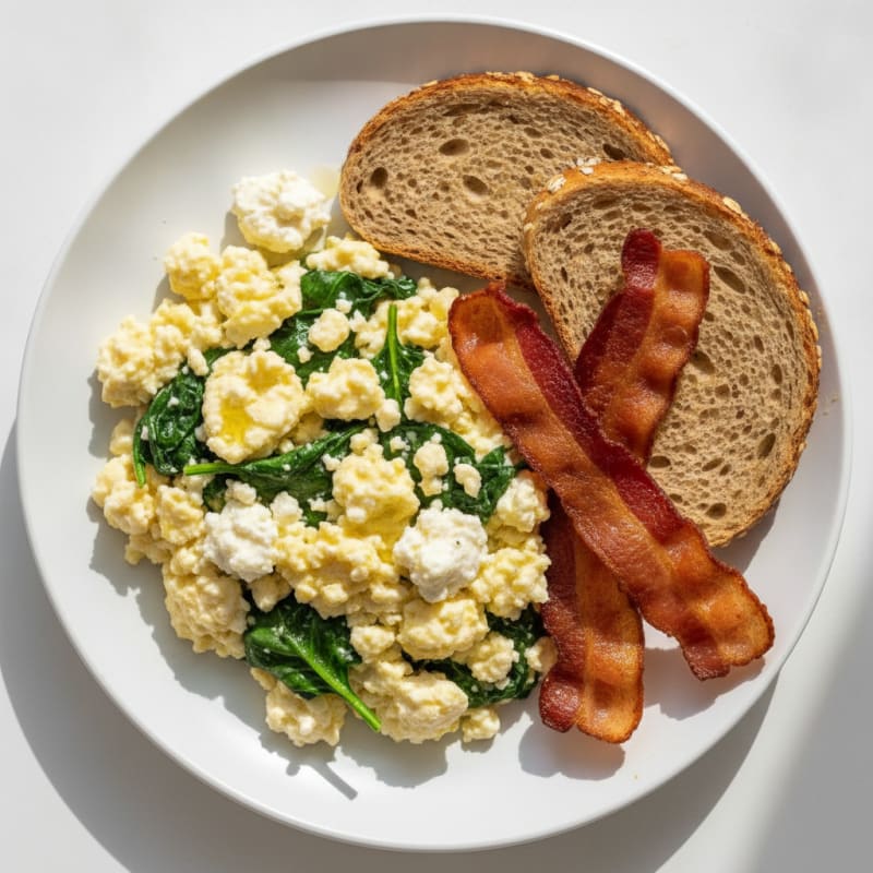 Cottage Cheese Scramble with Spinach and Turkey Bacon