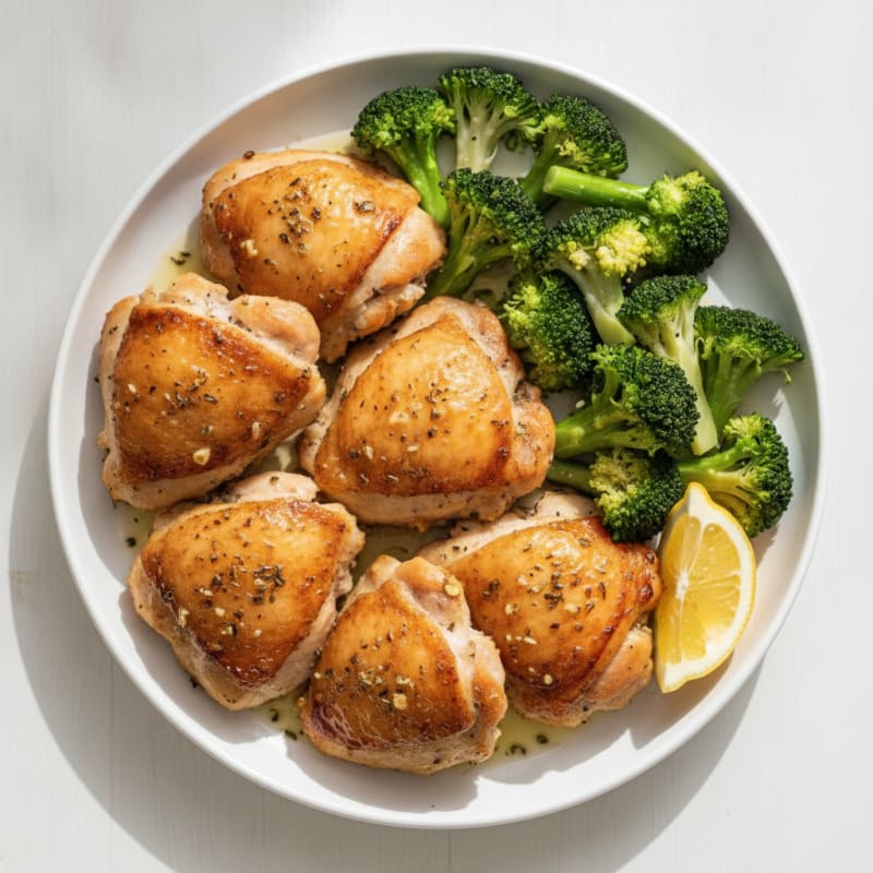 Herb-Baked Chicken Thighs with Steamed Broccoli