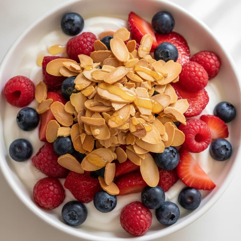 Greek Yogurt Protein Parfait with Mixed Berries and Almonds