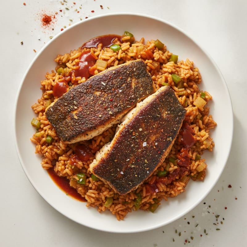 Blackened Catfish with Cajun Rice