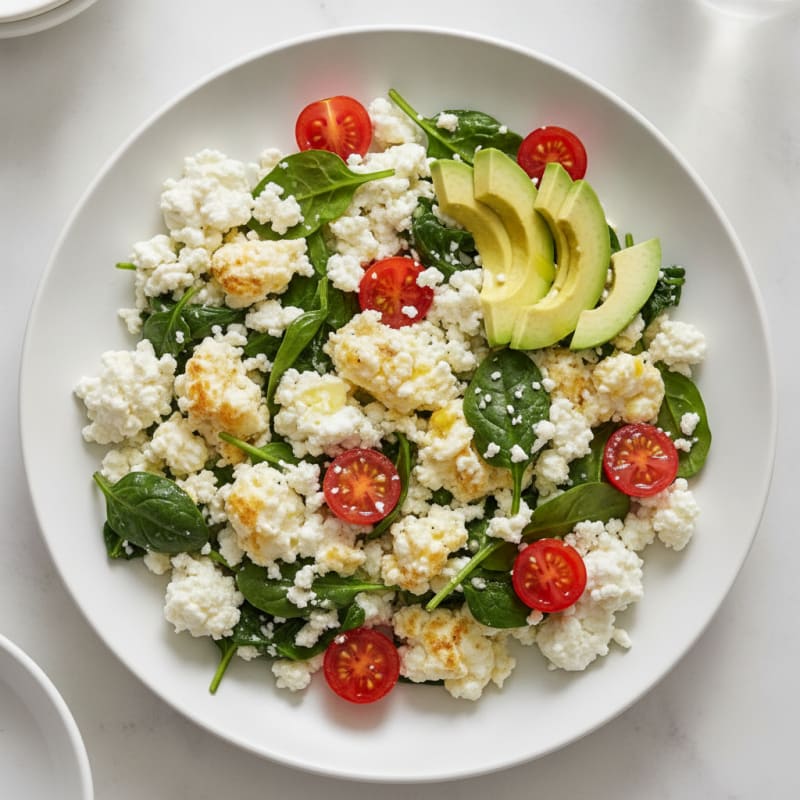 Cottage Cheese and Egg White Scramble with Spinach and Tomatoes
