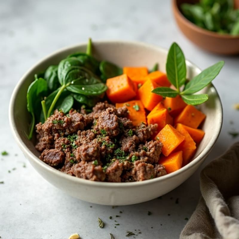 Herb-Seasoned Lean Beef Bowl with Roasted Sweet Potatoes