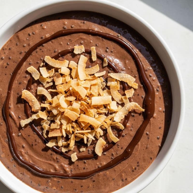 Silky Chocolate Protein Pudding with Toasted Coconut