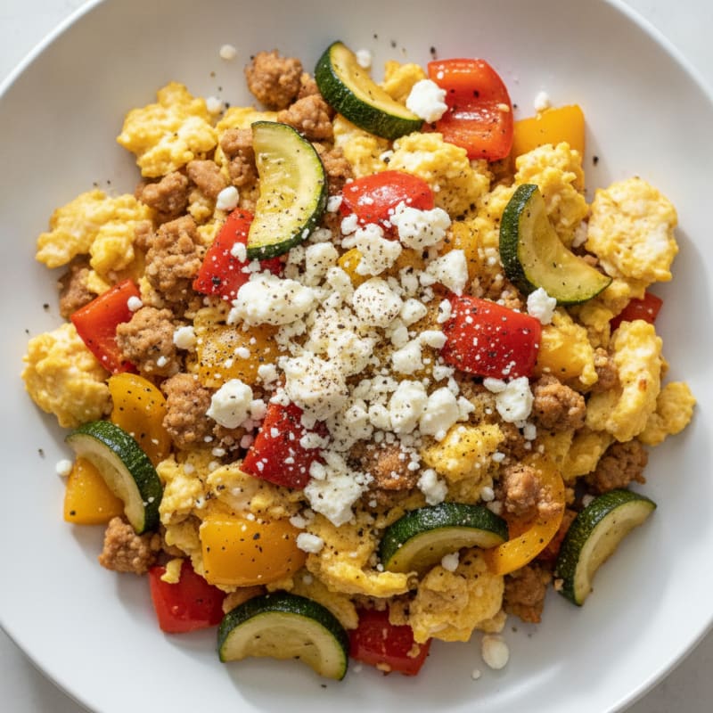 Hearty Scrambled Eggs with Roasted Vegetables
