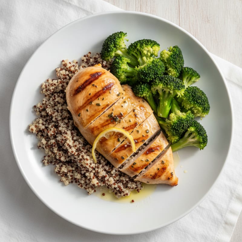 Grilled Chicken Breast with Quinoa and Steamed Broccoli