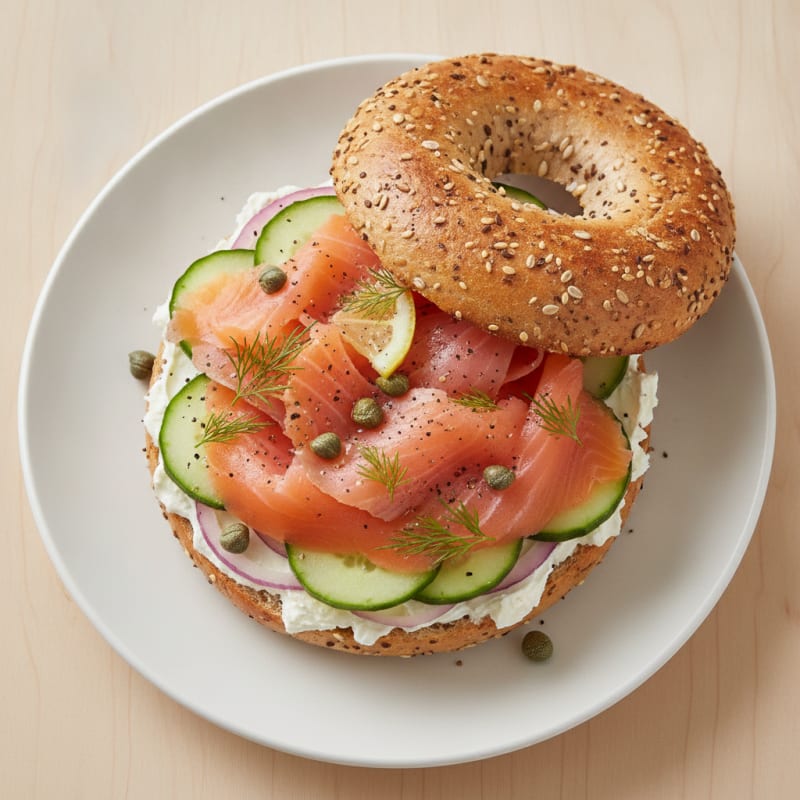 Smoked Salmon Everything Bagel Sandwich