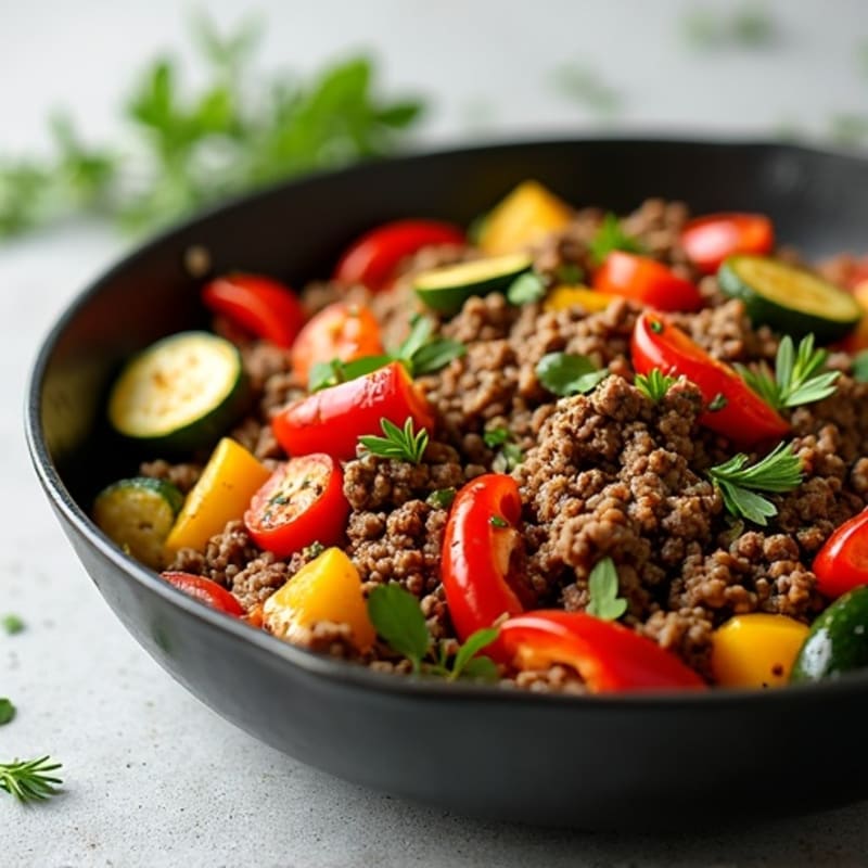 Herb-Seasoned Lean Ground Beef Skillet with Roasted Vegetables