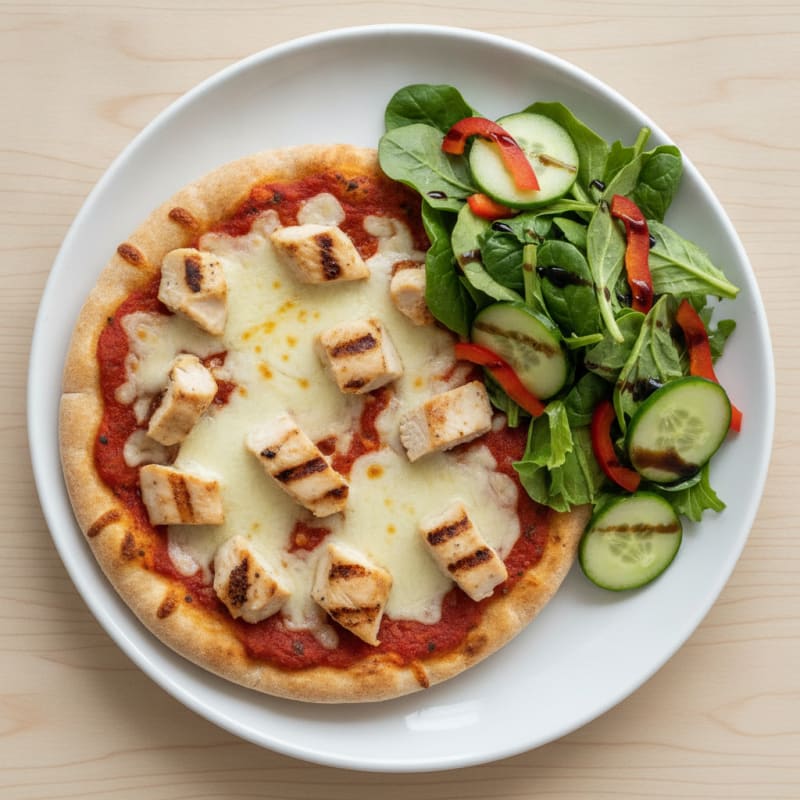 Grilled Chicken Pita Pizza with Fresh Veggie Salad