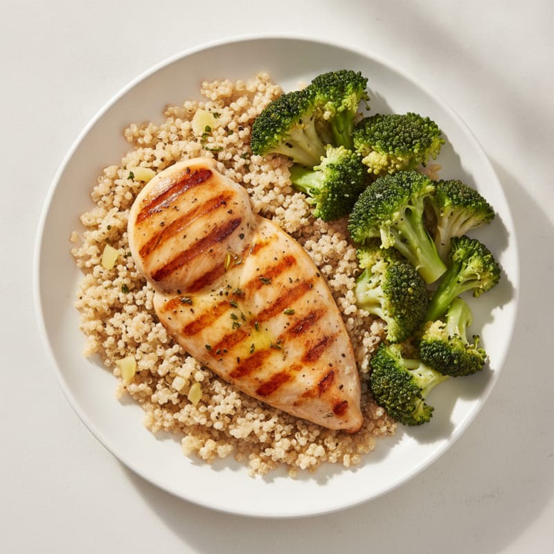 Grilled Chicken Breast with Quinoa and Steamed Broccoli