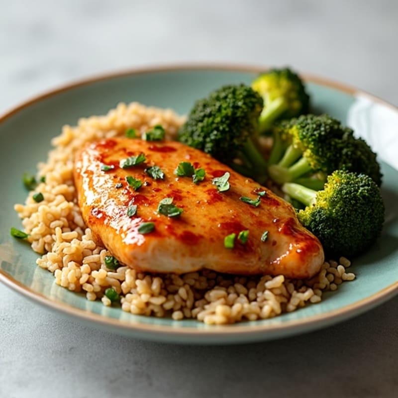 Sweet Soy Glazed Chicken with Crispy Roasted Broccoli and Brown Rice