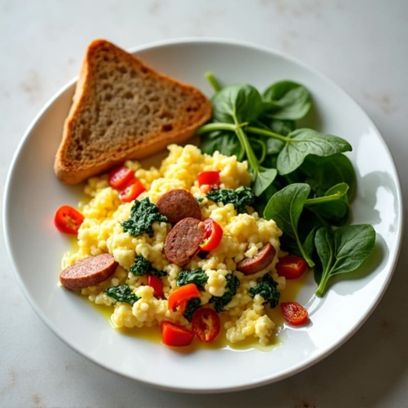 Egg White and Turkey Sausage Scramble with Spinach