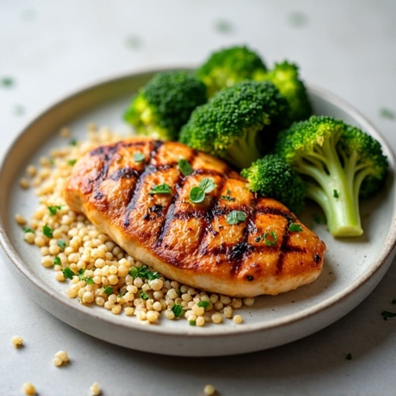 Grilled Chicken Breast with Quinoa and Roasted Broccoli