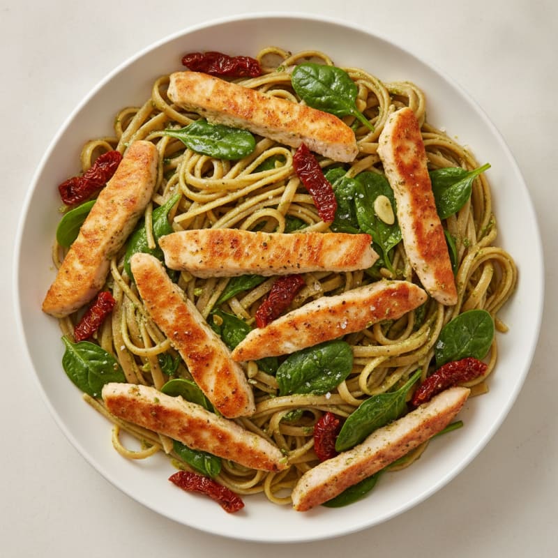 Pesto Chicken Linguine with Sun-Dried Tomatoes