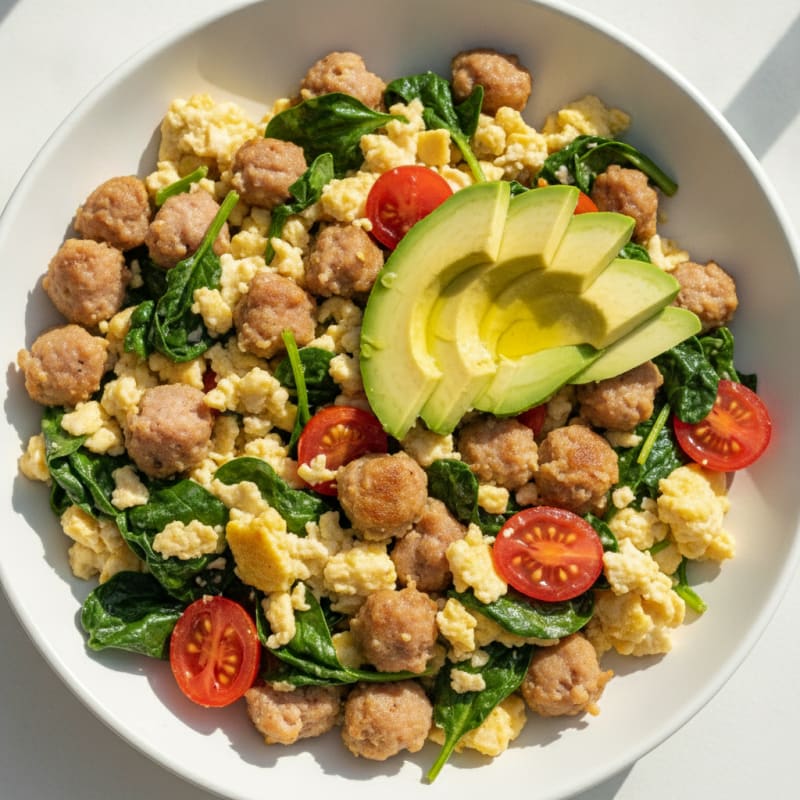 Egg White and Turkey Sausage Scramble with Spinach