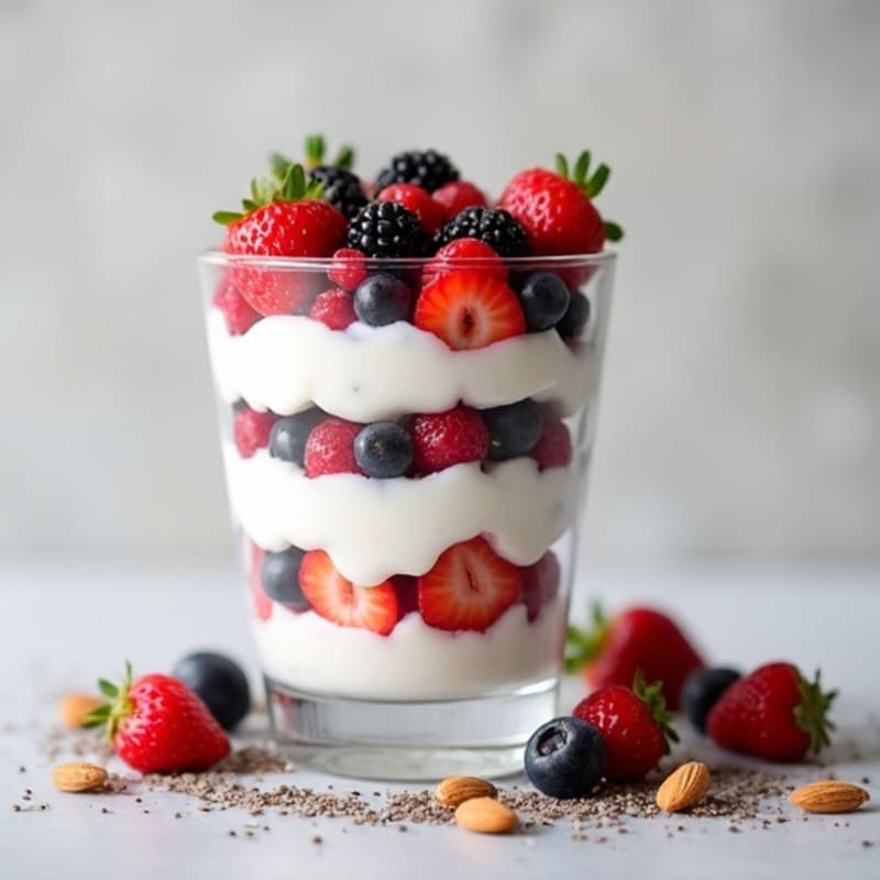 Greek Yogurt Protein Parfait with Mixed Berries and Almonds