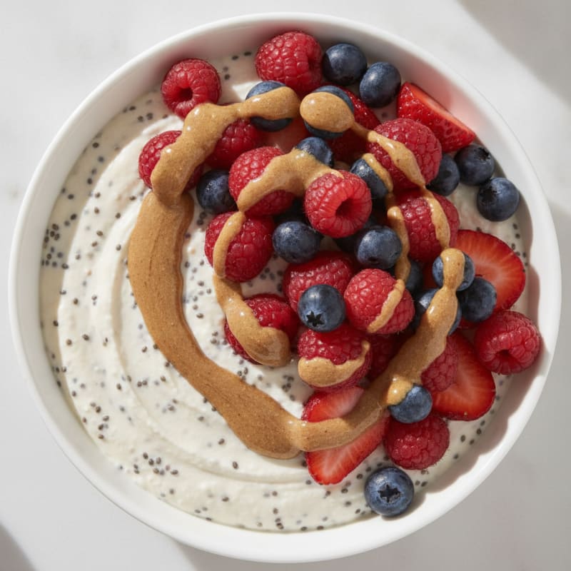 Greek Yogurt Protein Pudding with Mixed Berries