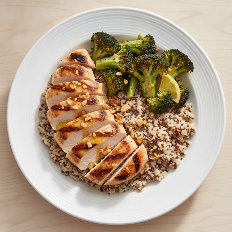 Grilled Chicken Breast with Quinoa and Roasted Broccoli