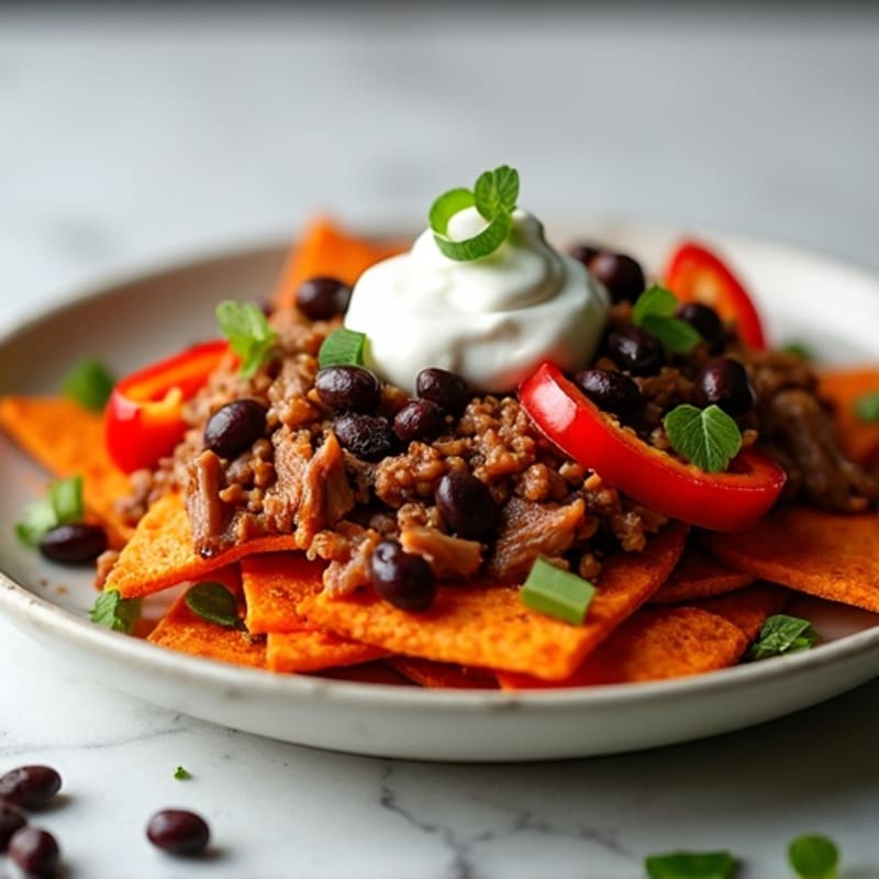 Crispy Sweet Potato Nachos with Smoky Pulled Pork