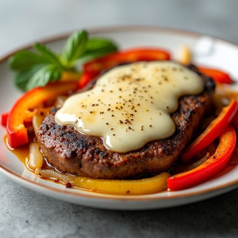 Lean Sautéed Steak with Peppers, Onions, and Melty Provolone