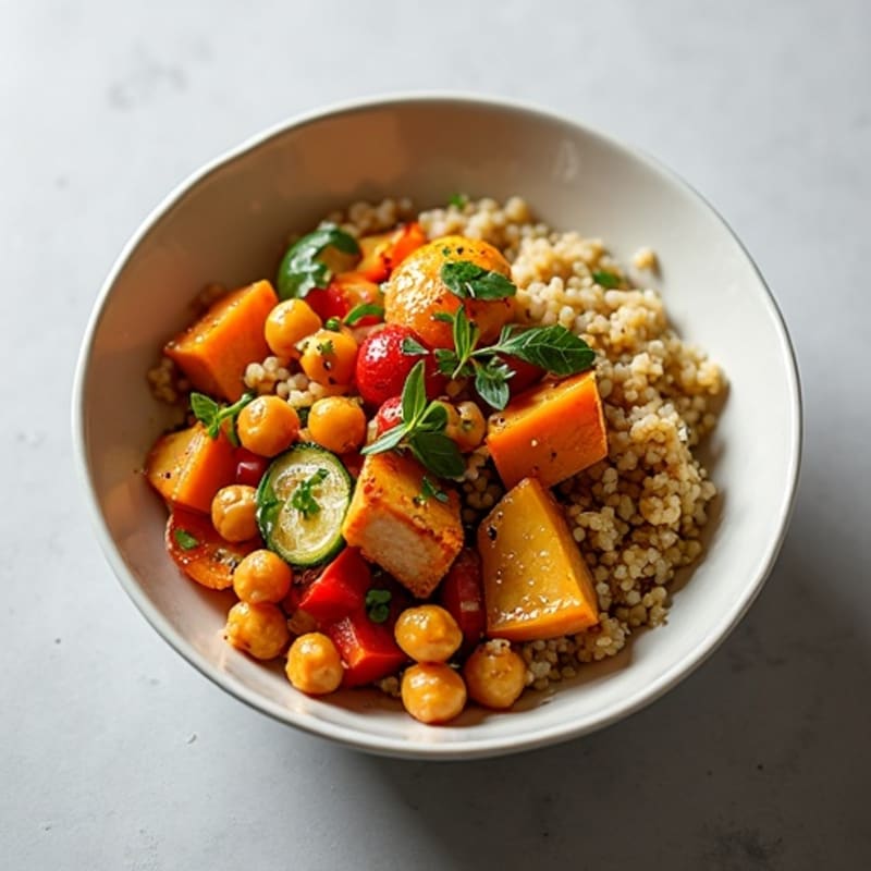 Crispy Spiced Chickpea and Roasted Vegetable Bowl