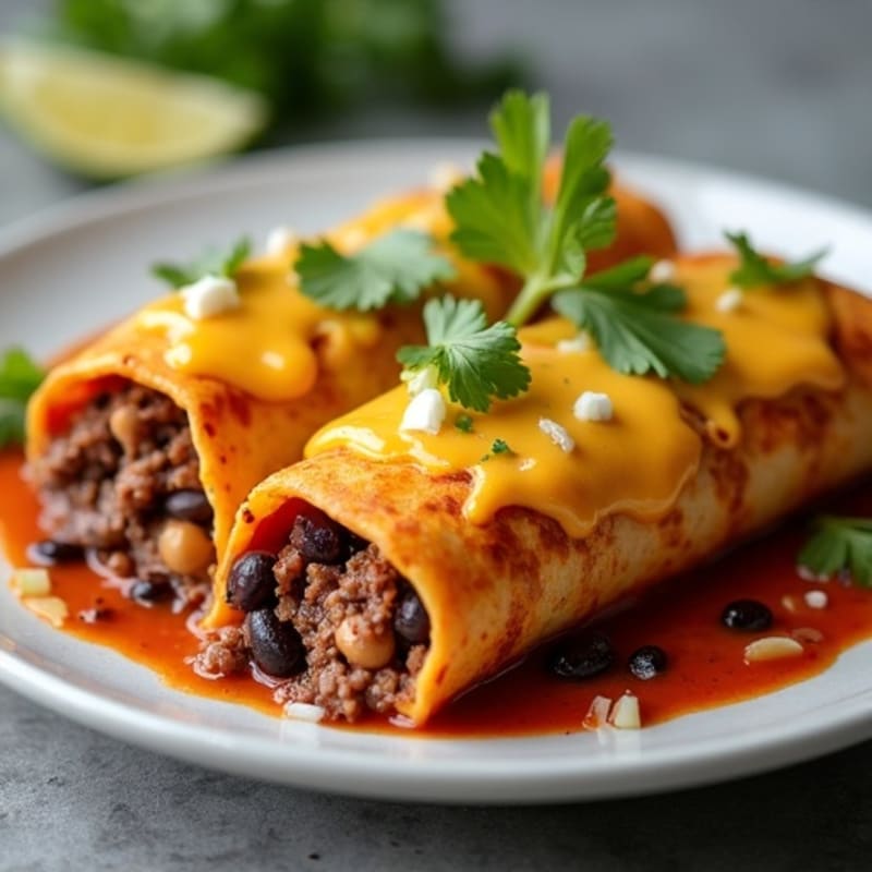 Black Bean and Grass-Fed Beef Enchiladas with Melted Cheese