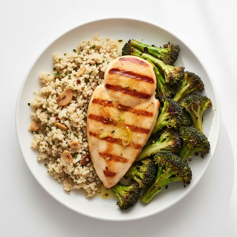 Grilled Chicken Breast with Quinoa and Roasted Broccoli