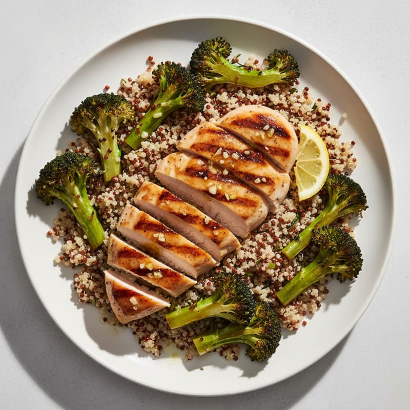 Grilled Chicken Breast with Quinoa and Roasted Broccoli