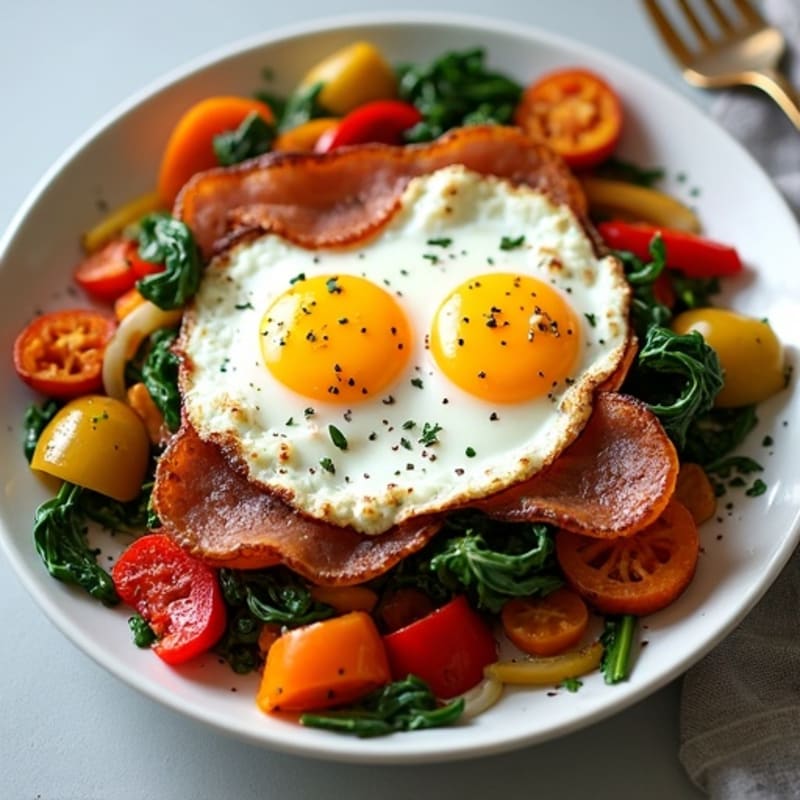 Sheet Pan Roasted Sweet Potato and Egg Hash with Crispy Turkey Bacon
