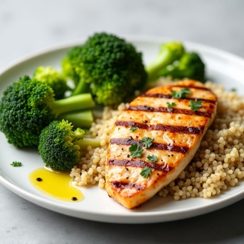 Grilled Chicken Breast with Roasted Broccoli and Quinoa