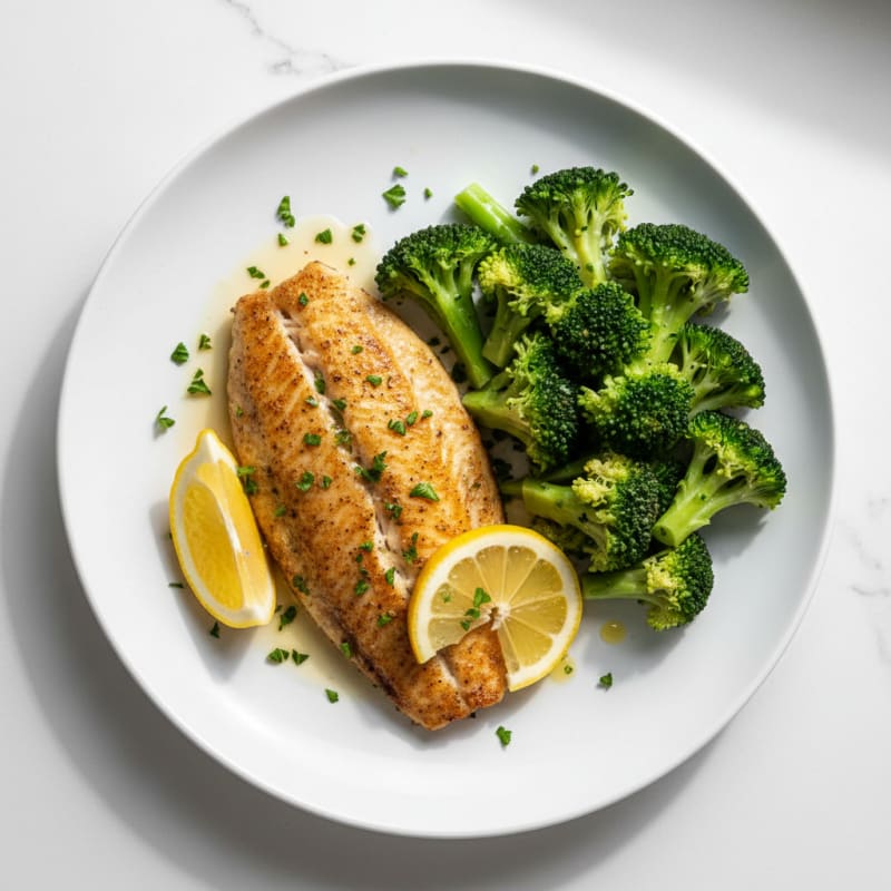 Seared Tilapia with Steamed Broccoli and Lemon
