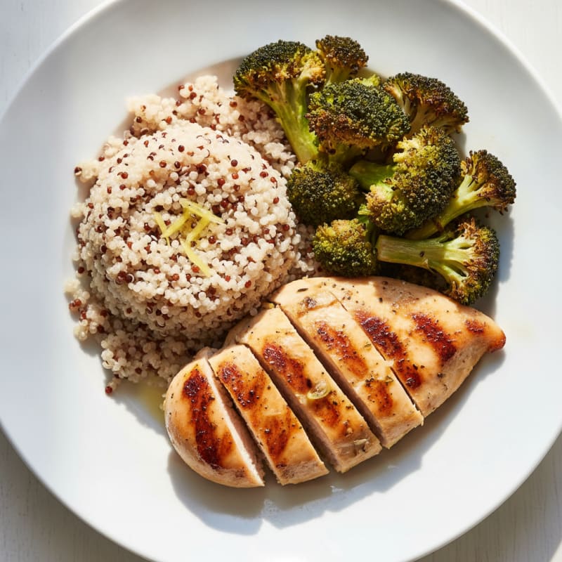 Grilled Chicken Breast with Quinoa and Roasted Broccoli