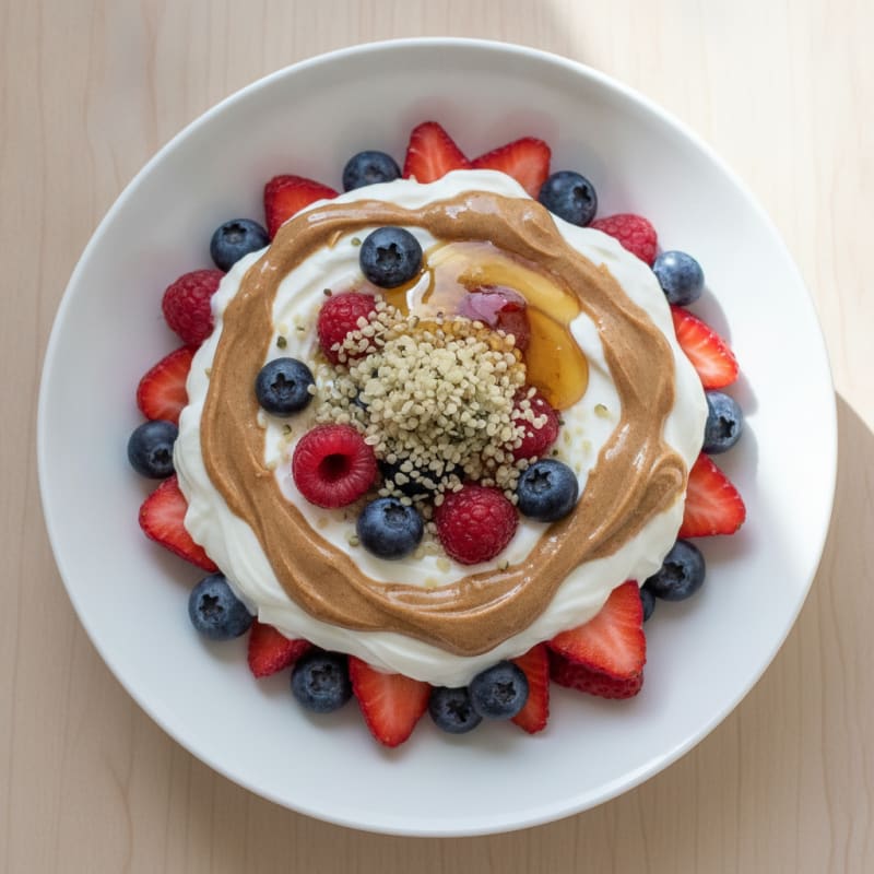 Greek Yogurt Protein Parfait with Mixed Berries and Almond Butter