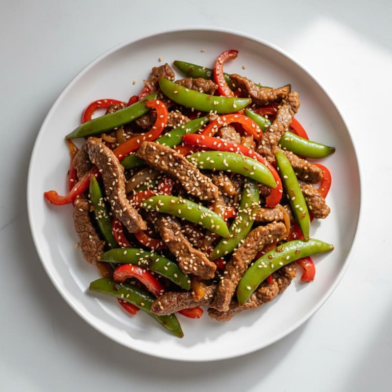 Lean Beef Stir Fry with Bell Peppers and Snap Peas
