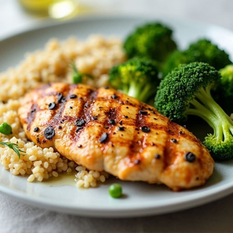 Grilled Chicken Breast with Quinoa and Steamed Broccoli