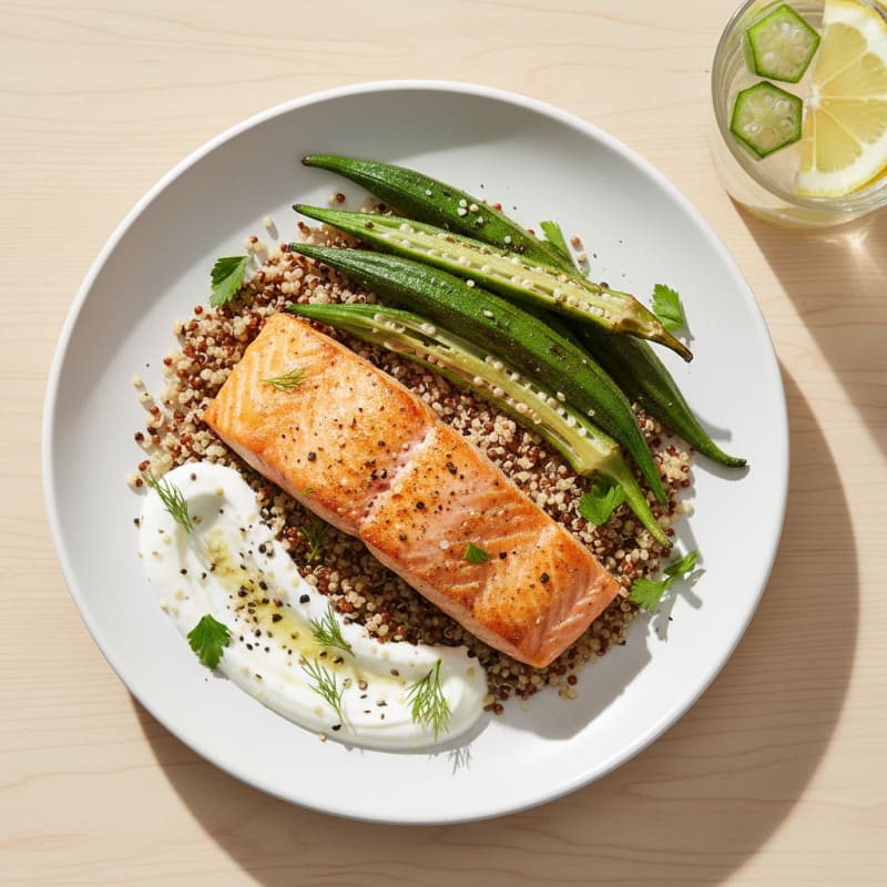 Okra Infused Detox Water & Salmon Bowl