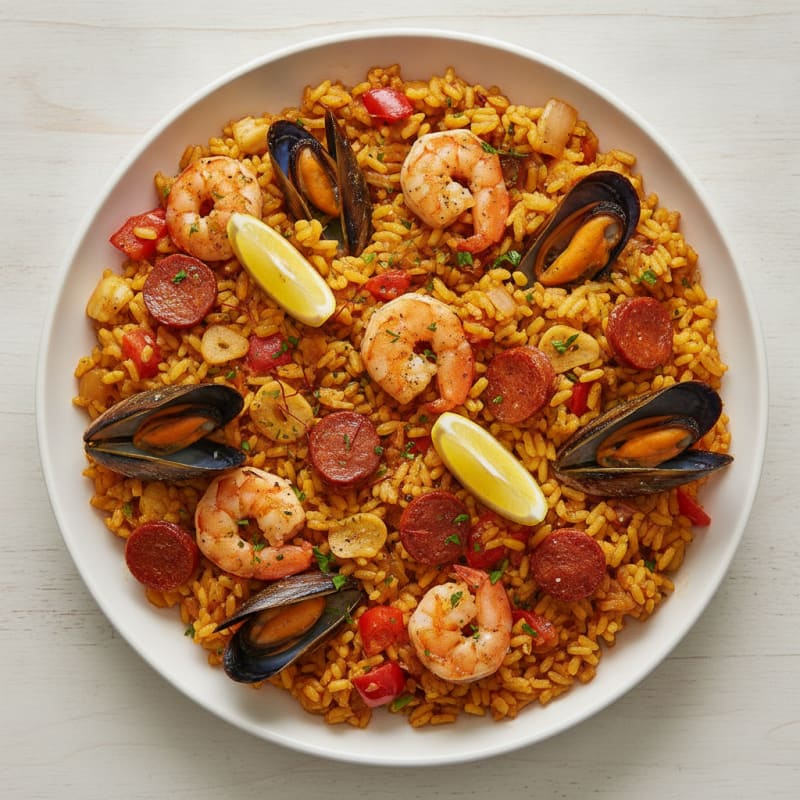 Saffron Seafood Paella with Chorizo