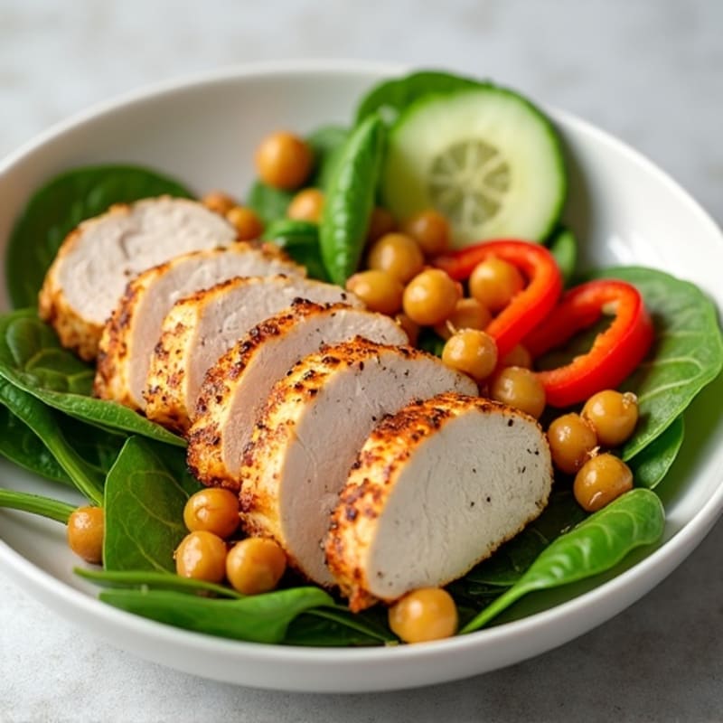 Grilled Turkey and Spinach Salad with Chickpeas and Lemon Vinaigrette