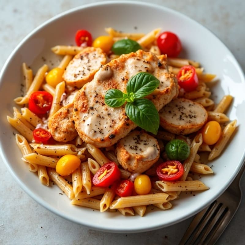 Spicy Cajun Chicken with Creamy Whole Wheat Pasta and Fresh Bell Peppers