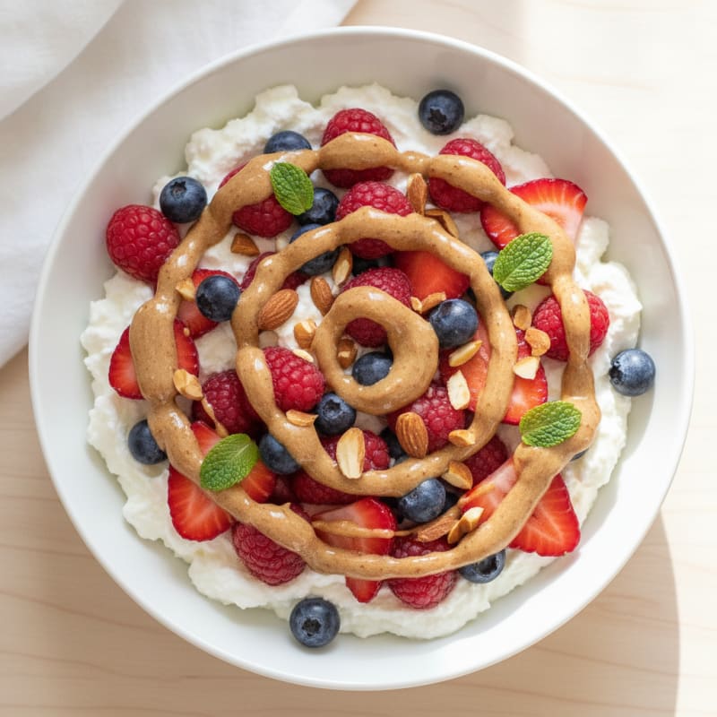 Greek Yogurt Protein Parfait with Mixed Berries and Almond Butter